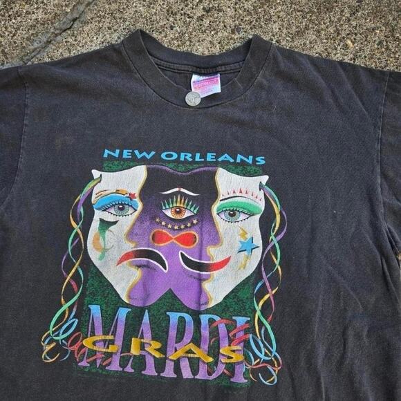 Vtg 90s NEW ORLEANS Mardi Gras Third Eye Graphic T Shirt Lg Single Stitch USA - Picture 3 of 6